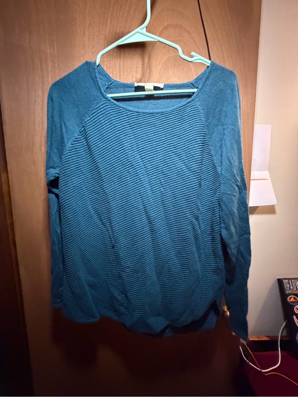 Michael Kors Women's Textured Long-Sleeve Pullover Sweater - Teal large